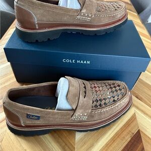 Cole Haan Brown Slip-On Loafers with Woven Suede